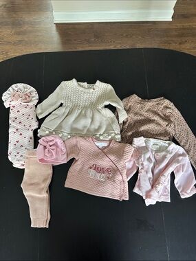 Baby Girl Pink & Cream Clothing Set - Cute Knit Tops and Hat